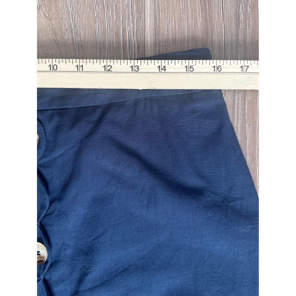 Commense Navy Linen Blend Vest & Midi Skirt Set L Scalloped Placket Quiet Luxury - Picture 6 of 8